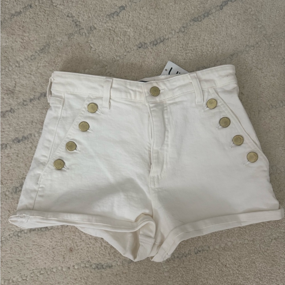 Ramy Brook Cream High Waist Shorts with Gold Accents